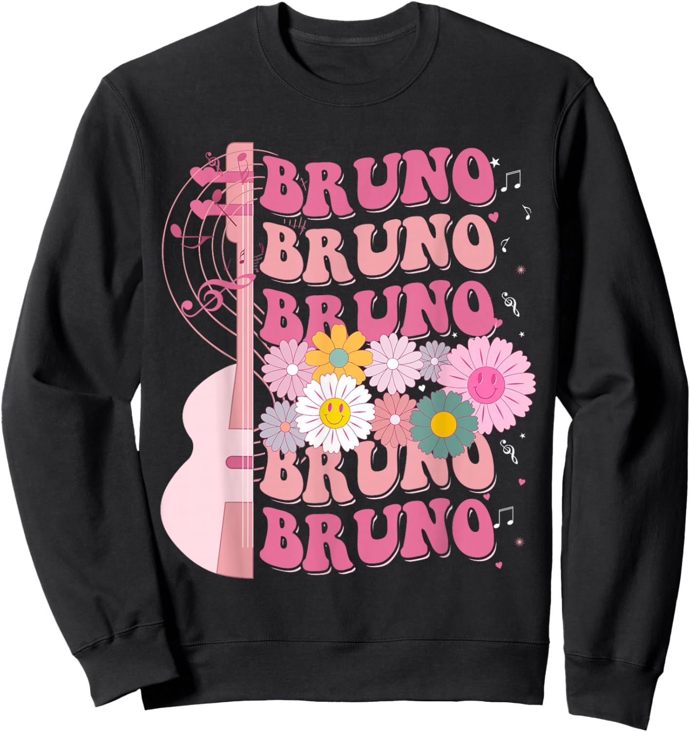 Girl Retro Bruno First Name Personalized Groovy 80's Sweatshirt - Sweatshirt | Black