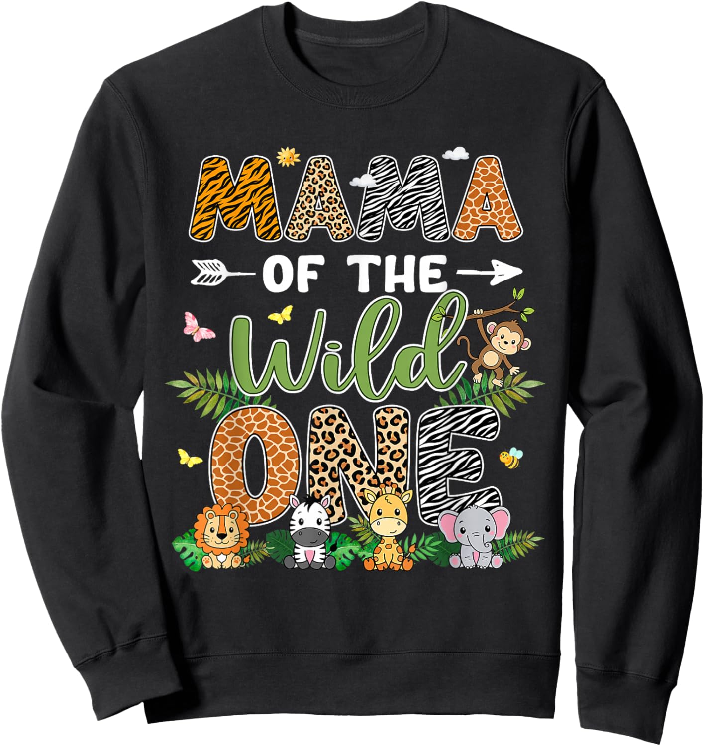 Mama of The Wild One 1st Birthday Safari Jungle Family Sweatshirt - Sweatshirt | Black