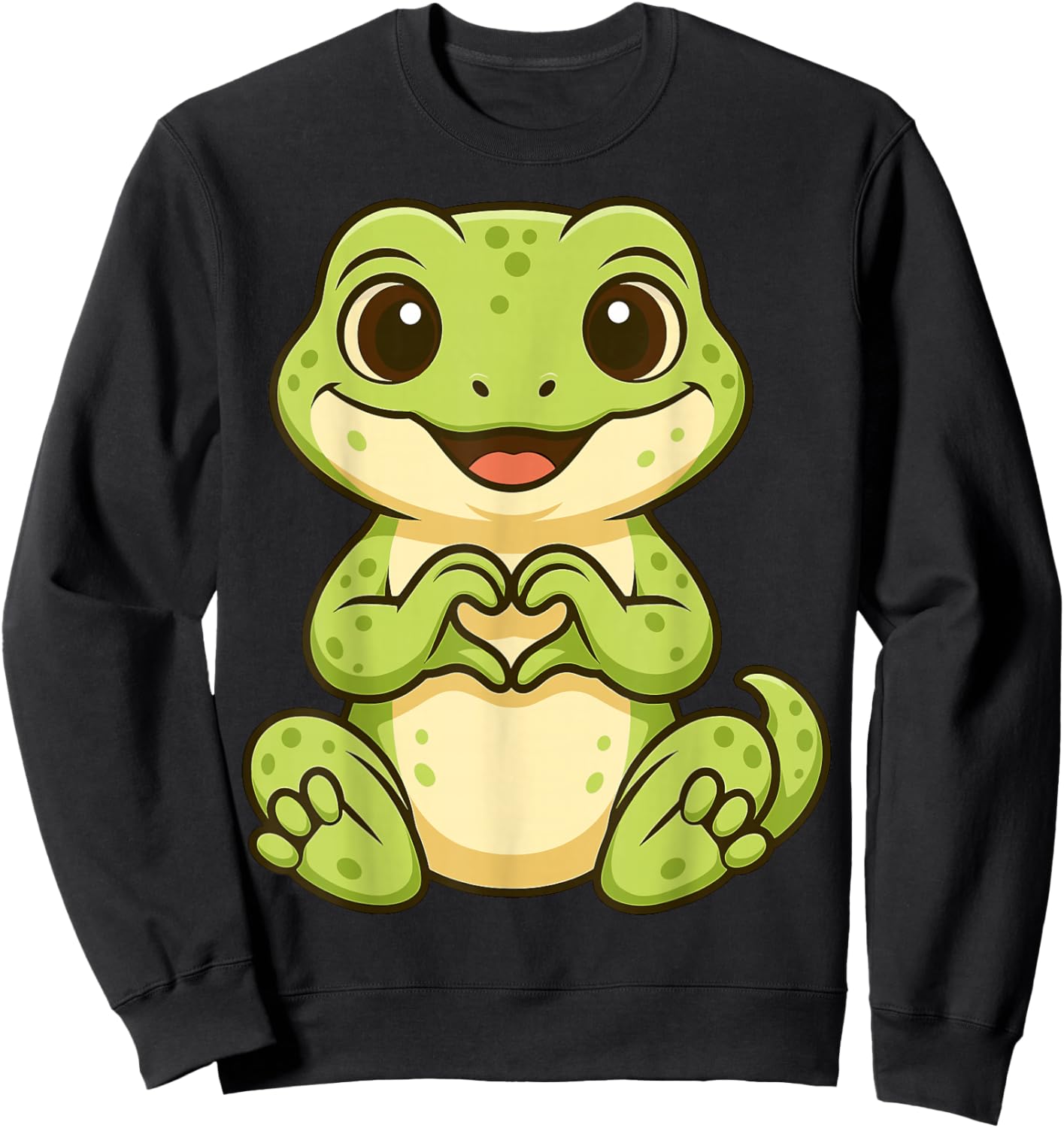 Gecko Doing Heart with Hands Valentines Day Sweatshirt - Sweatshirt | Black