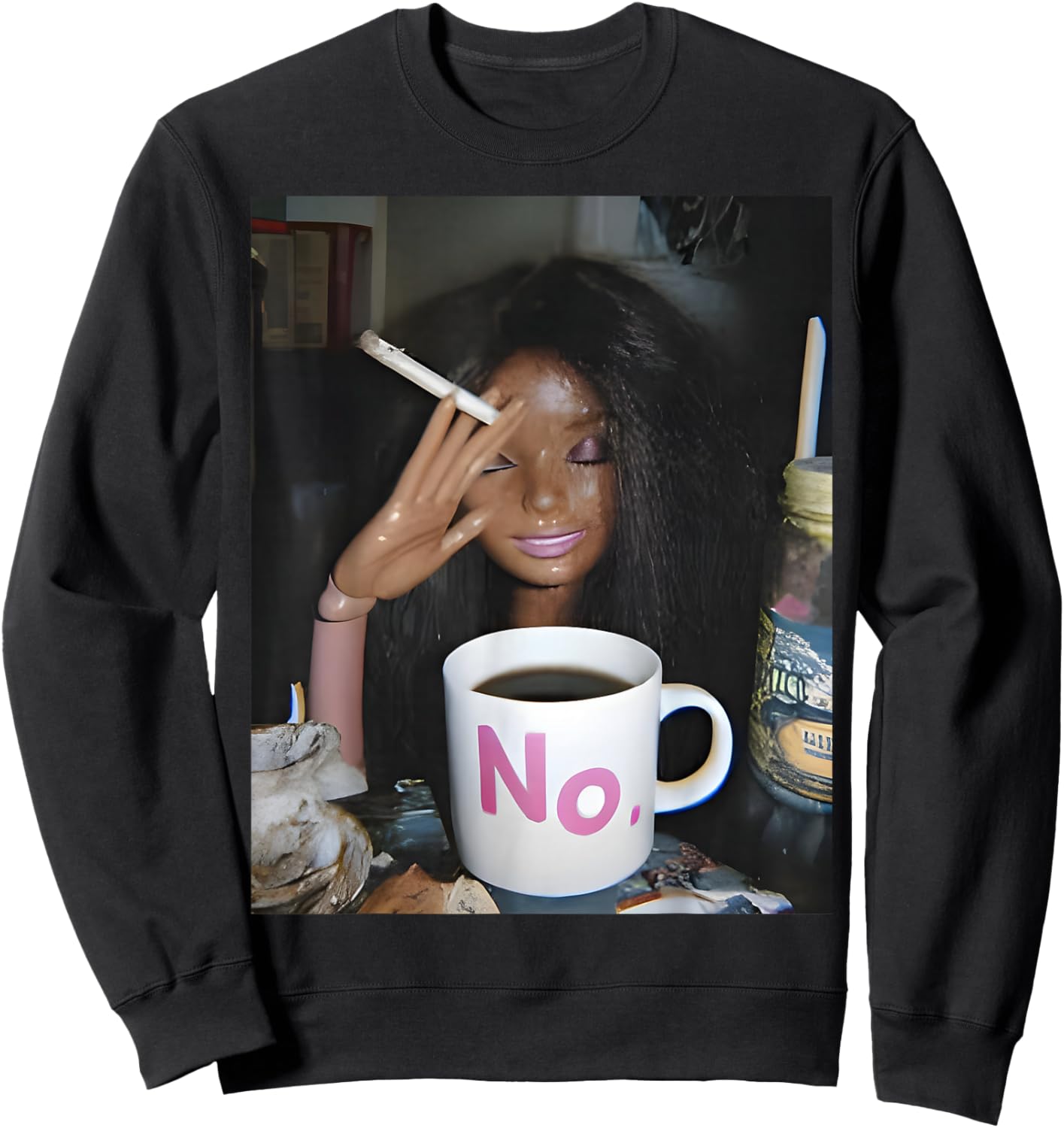 Distressed Doll Face Meme Sweatshirt - Sweatshirt | Black