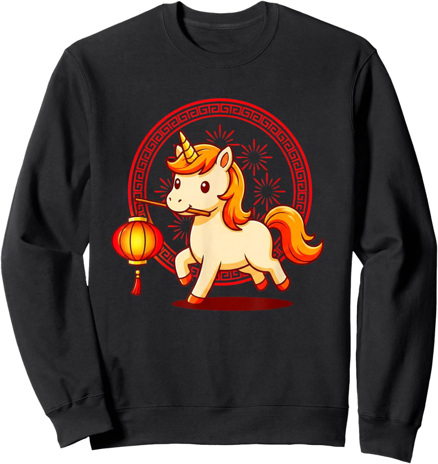 Chinese New Year Unicorn Lantern 2026 Year of The Horse Sweatshirt - Sweatshirt | Black