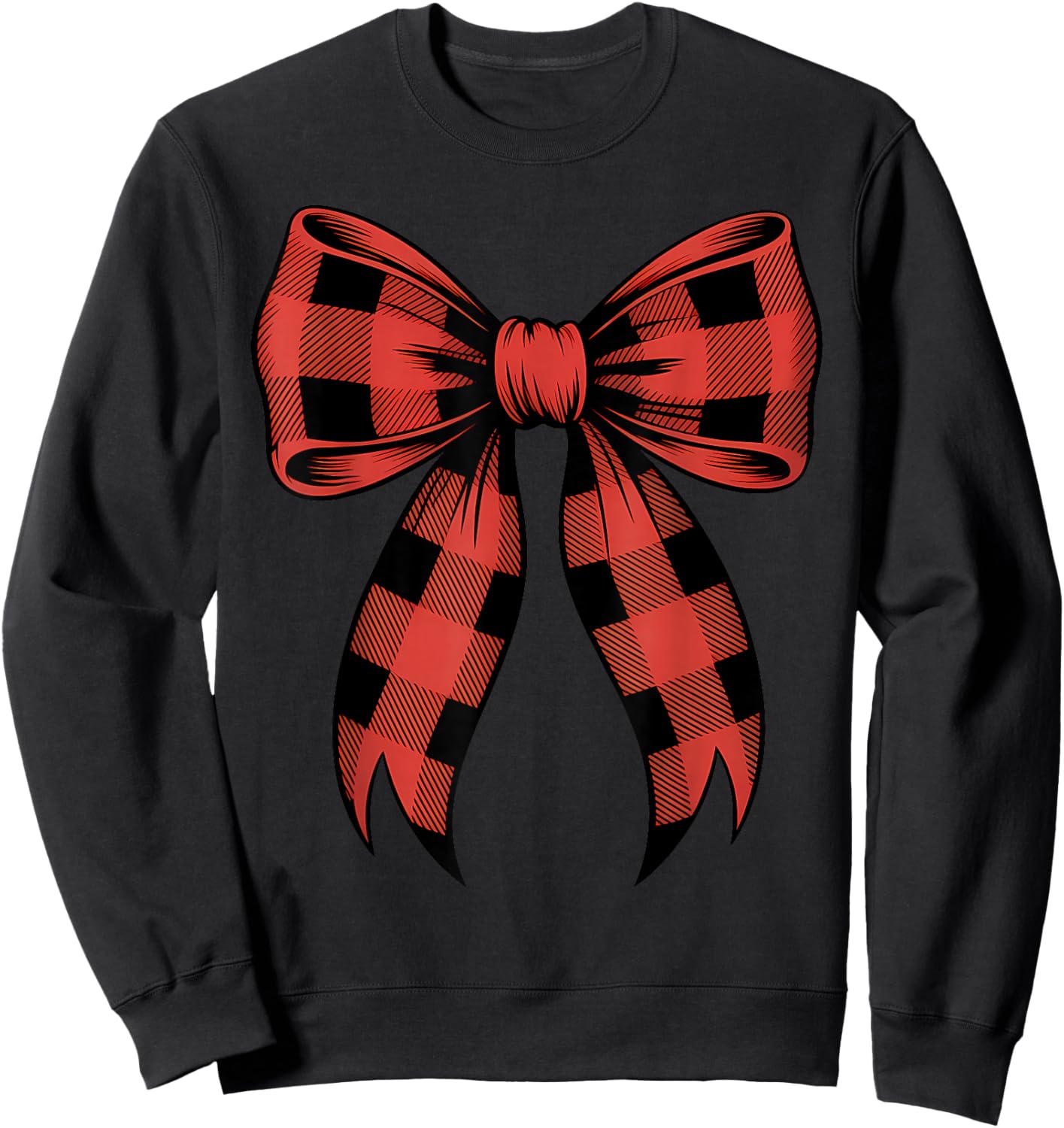 Funny Christmas Red and Black Buffalo Plaid Coquette Bow Sweatshirt - Sweatshirt | Black