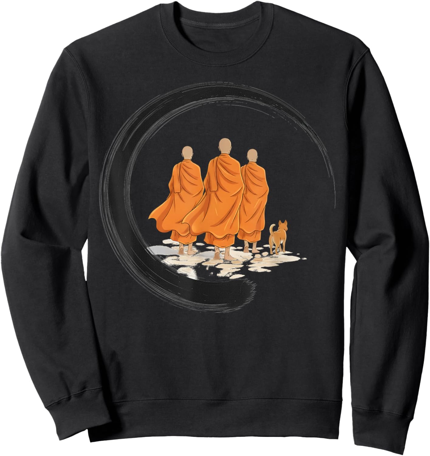 Retro Peace Walking Monks Minimalist Zen Art Sweatshirt - Sweatshirt | Black