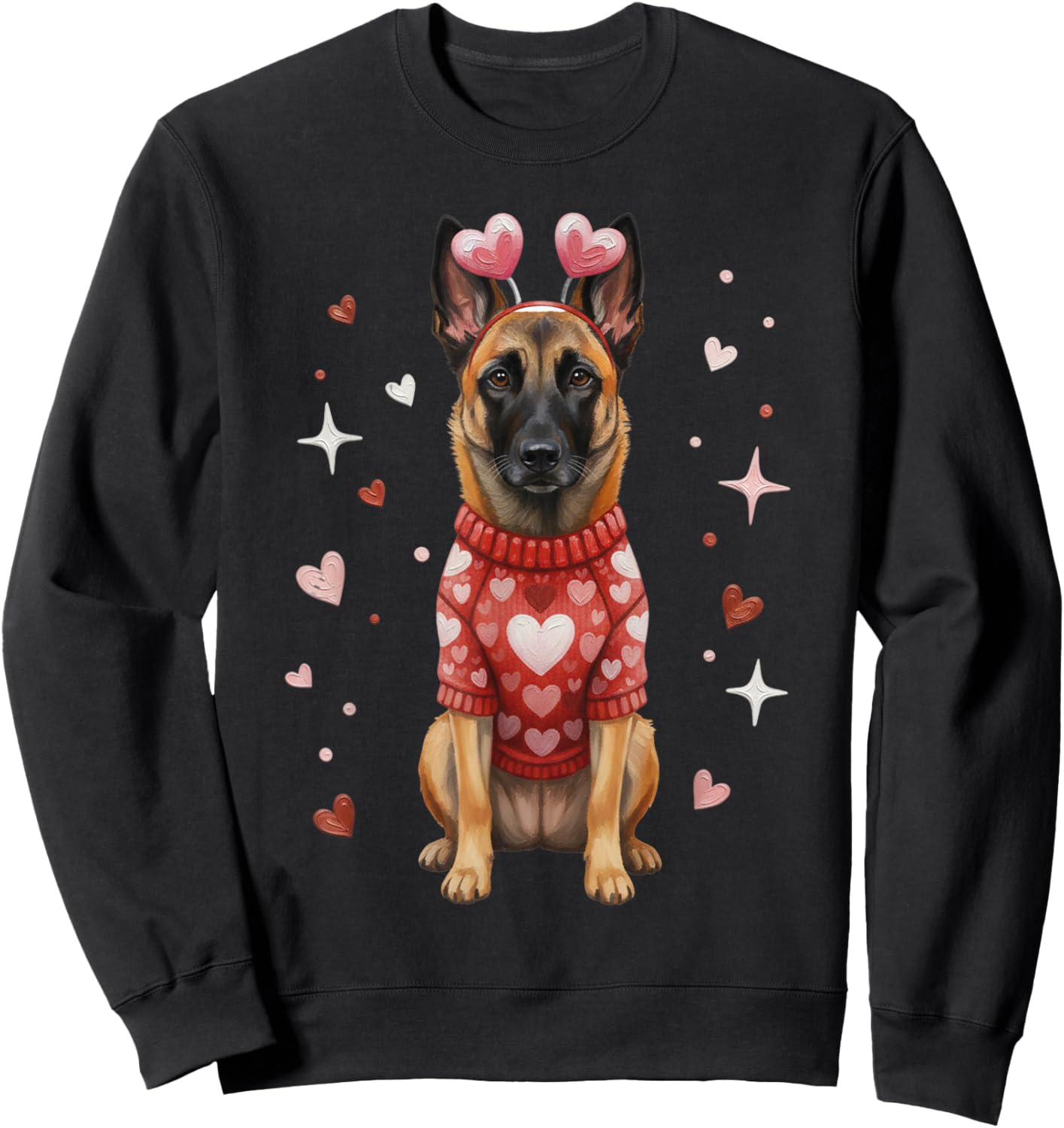 Cute Belgian Malinois Valentine Heart Valentines Day Sweatshirt - Sweatshirt | Black