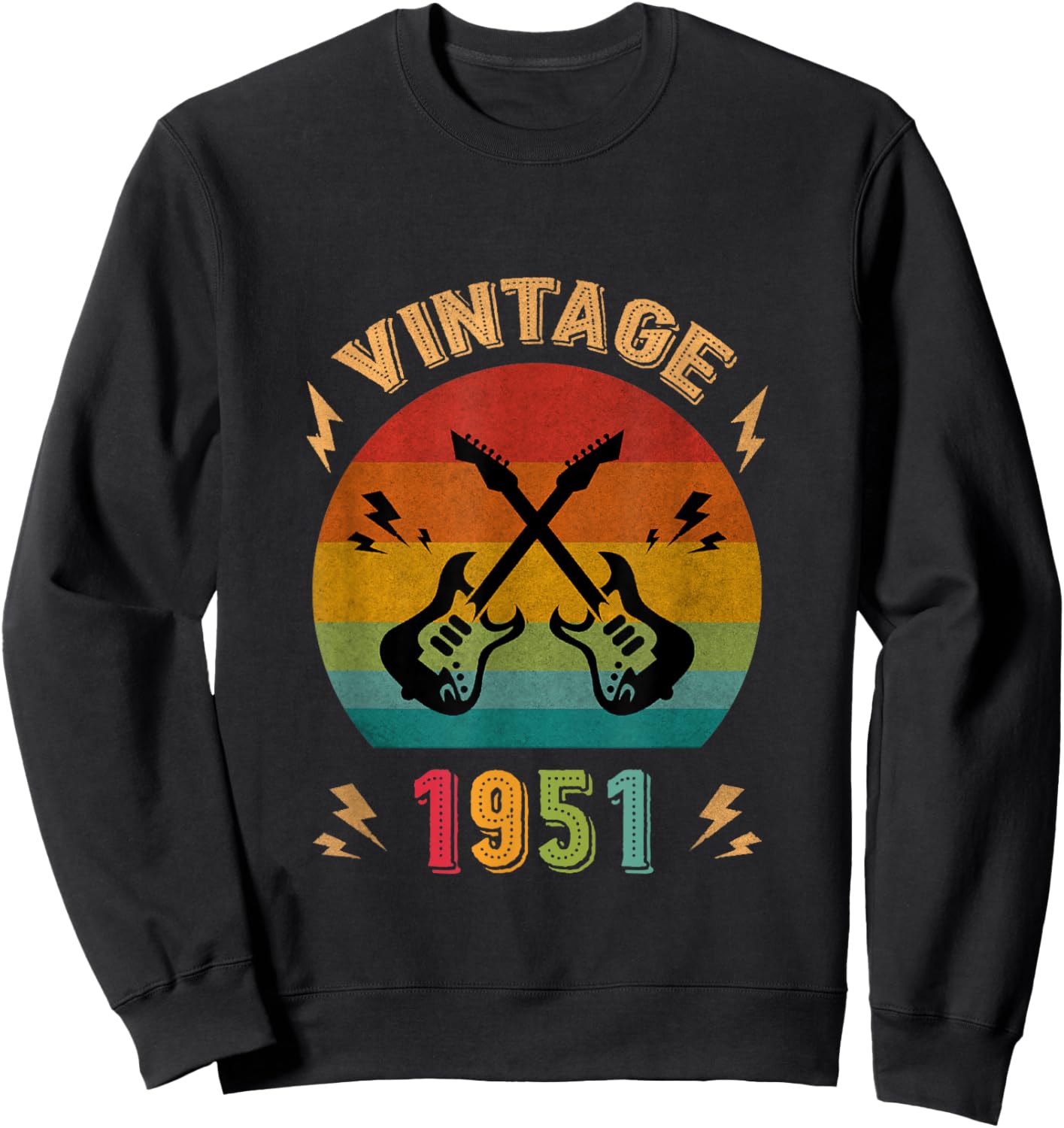 Vintage 1951 Birthday Guitar Player 75th Guitarist Birthday Sweatshirt - Sweatshirt | Black