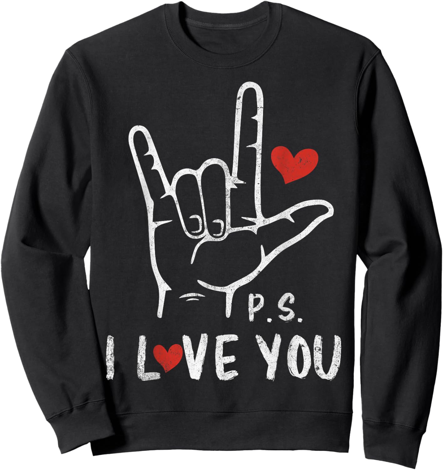 PS I Love You Day Valentine's Day Purple ASL Love Hand Sign Sweatshirt - Sweatshirt | Black