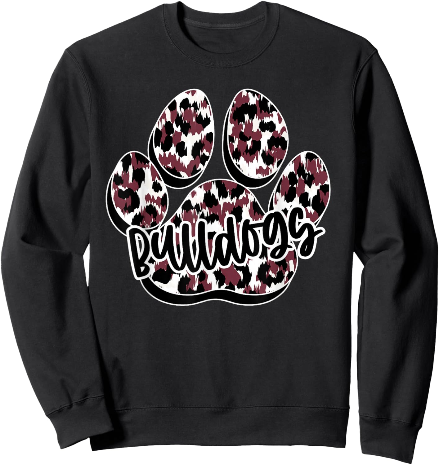Maroon Bulldogs Leopard Paw Print Leopard School Mascot Sweatshirt - Sweatshirt | Black