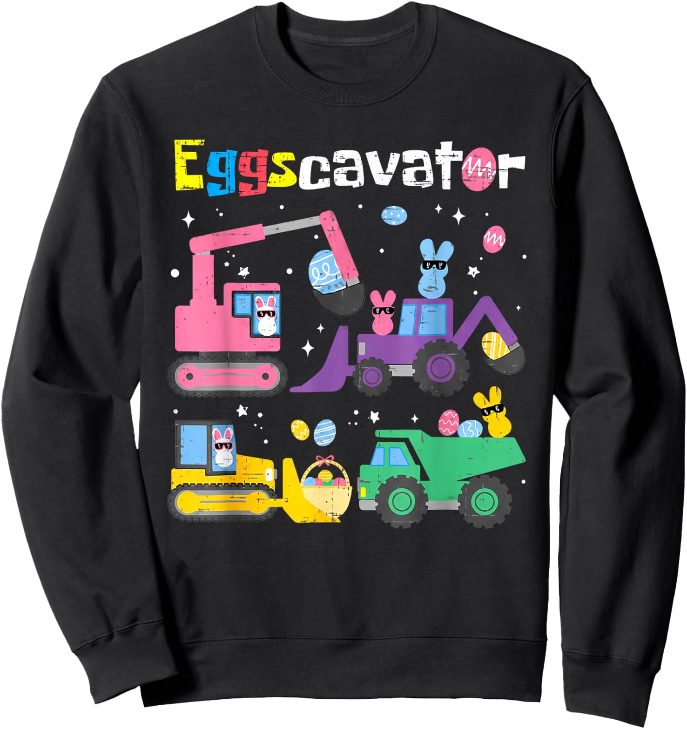 Eggscavator Easter Egg Hunt Construction Trucks Toddler Boys Sweatshirt - Sweatshirt | Black