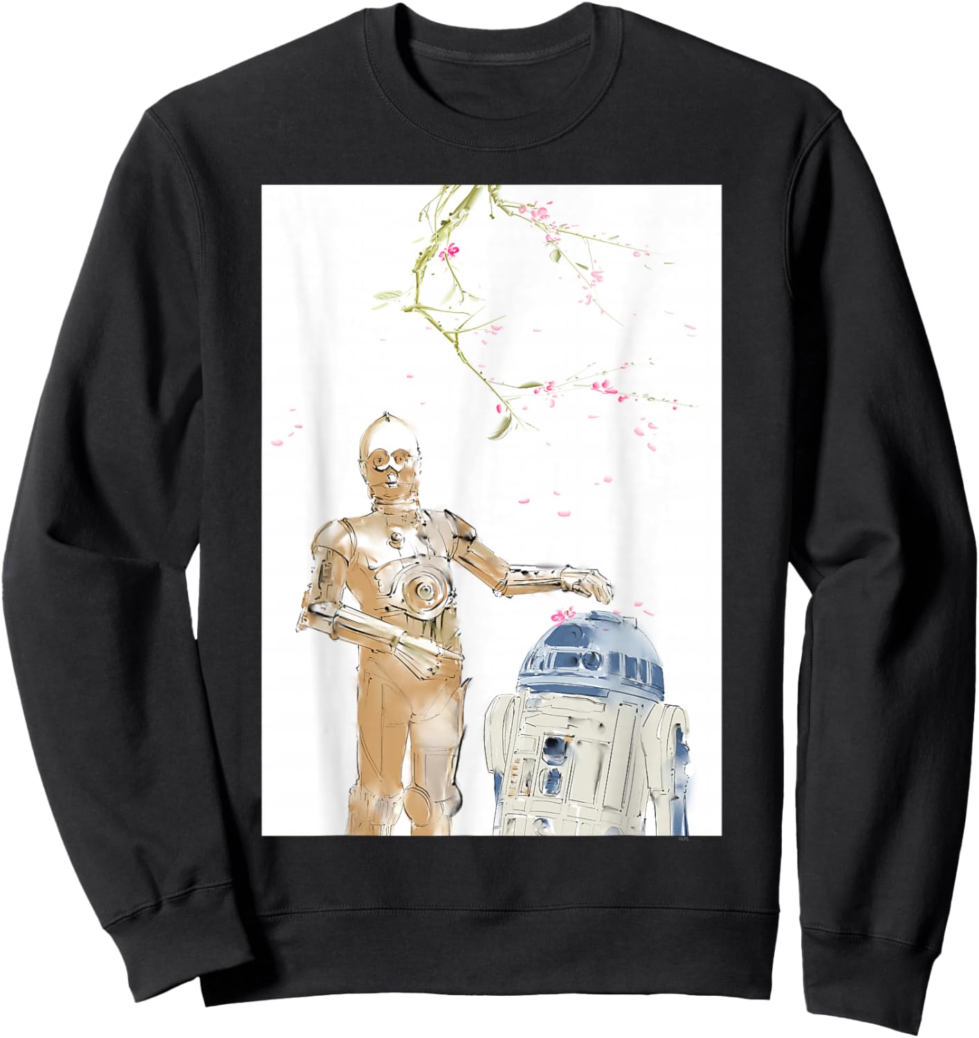 Star Wars R2-D2 and C-3PO Spring Cherry Blossoms Sakura Art Sweatshirt - Sweatshirt | Black