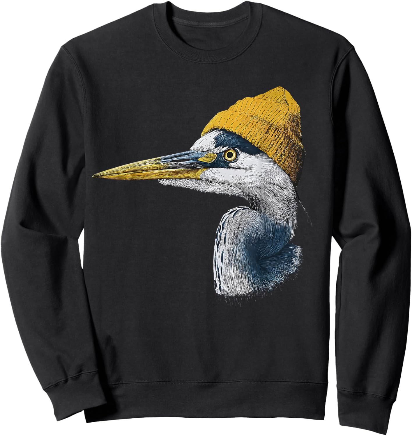Great Blue Heron Birding Yellow Beanie Sweatshirt - Sweatshirt | Black