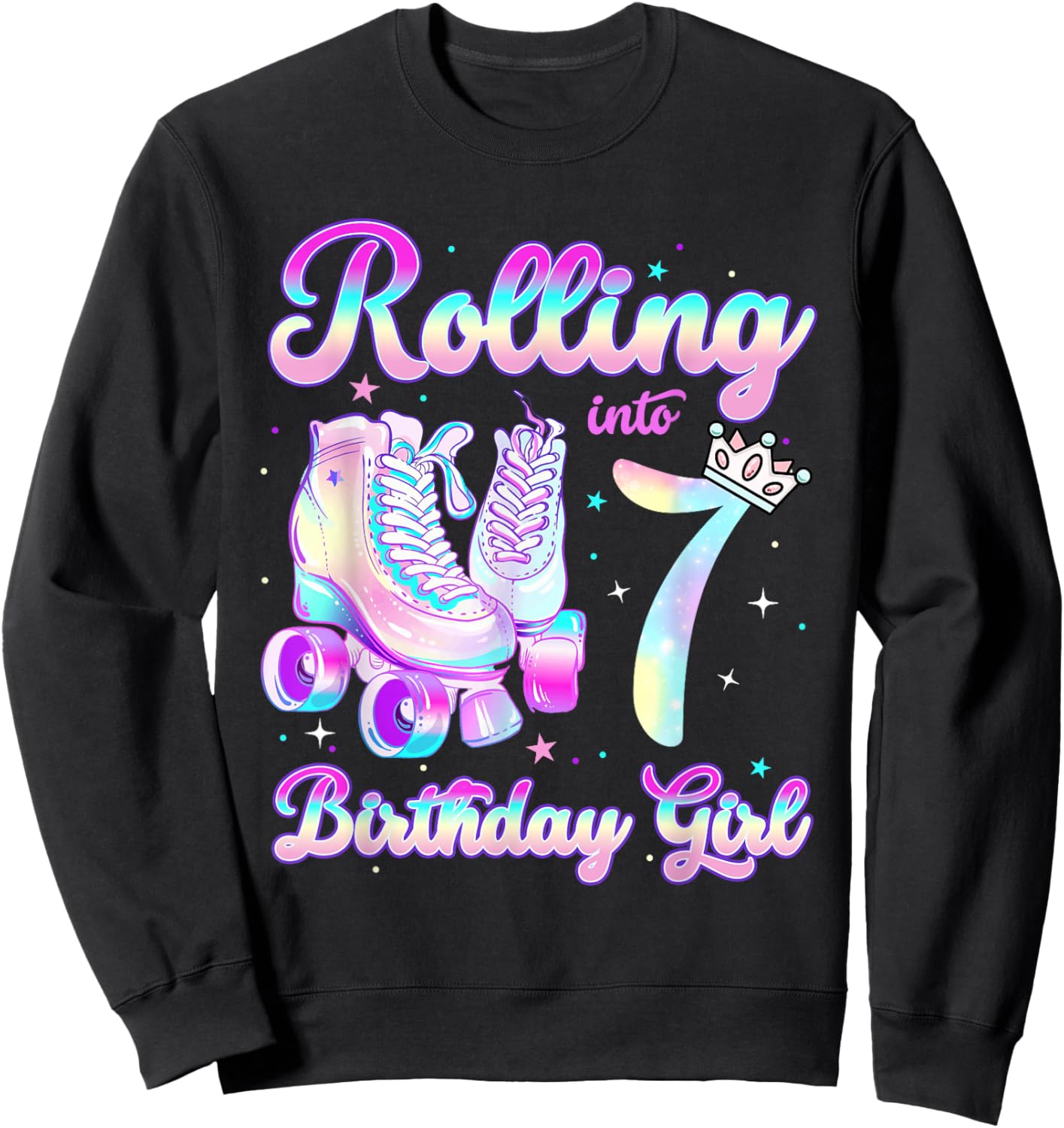 Kids Rolling Into 7 Roller Skating 7th Birthday Girls Party Sweatshirt - Sweatshirt | Black