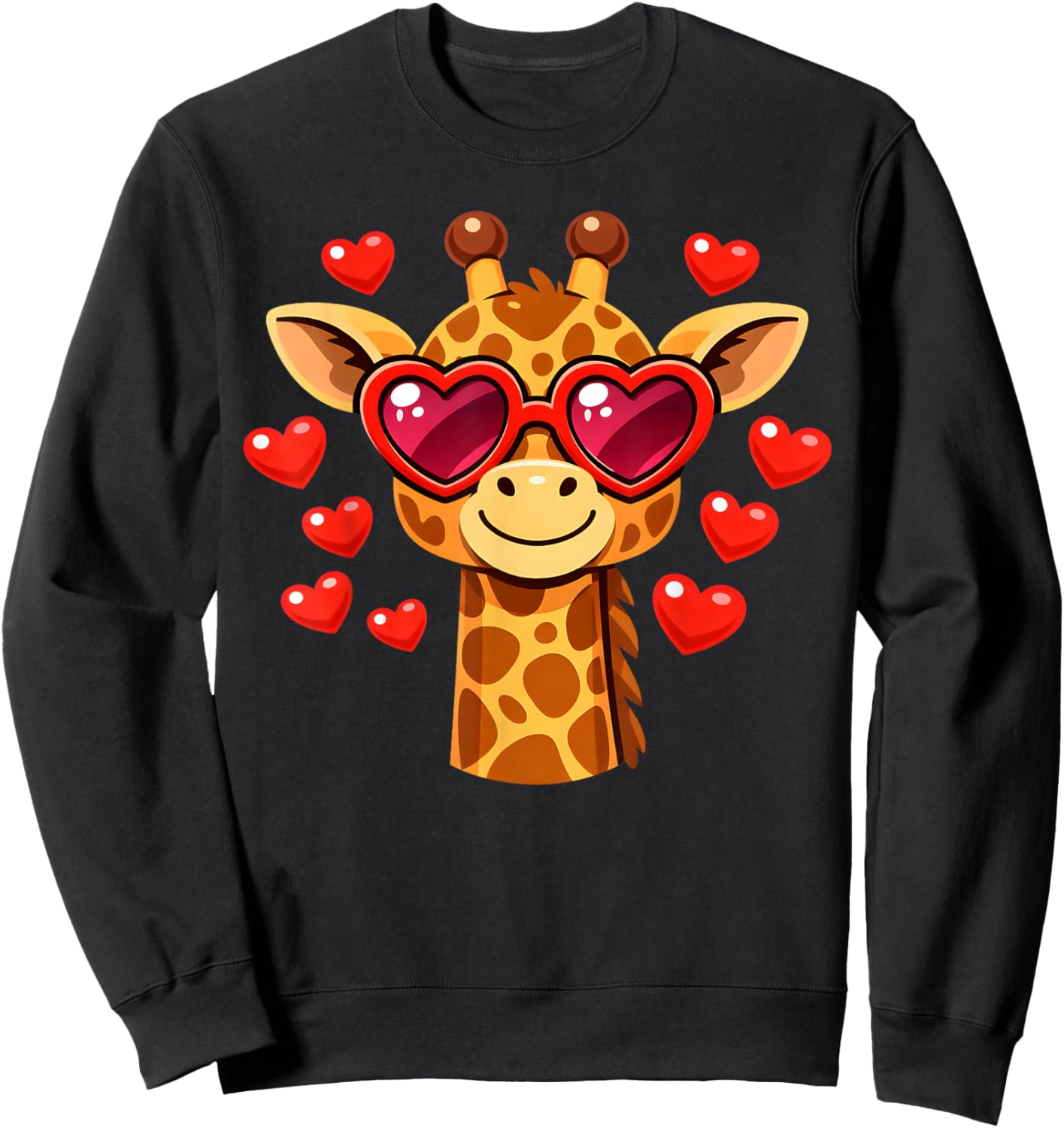 Kawaii Giraffe Heart Glasses Valentine's Day Animal Lovers Sweatshirt - Sweatshirt | Black