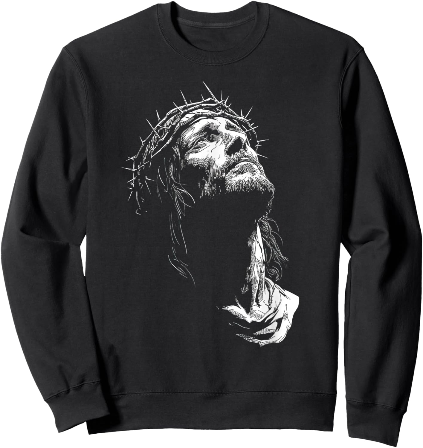 Jesus Christ Crown of Thorns Black and White Line Art Sweatshirt - Sweatshirt | Black