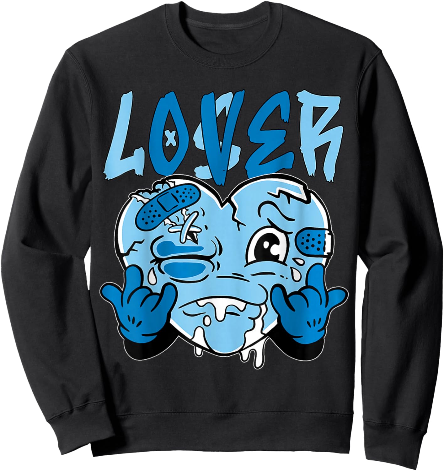 Blue Loser Lover Blue Drip Heart Matching Women Sweatshirt - Sweatshirt | Black