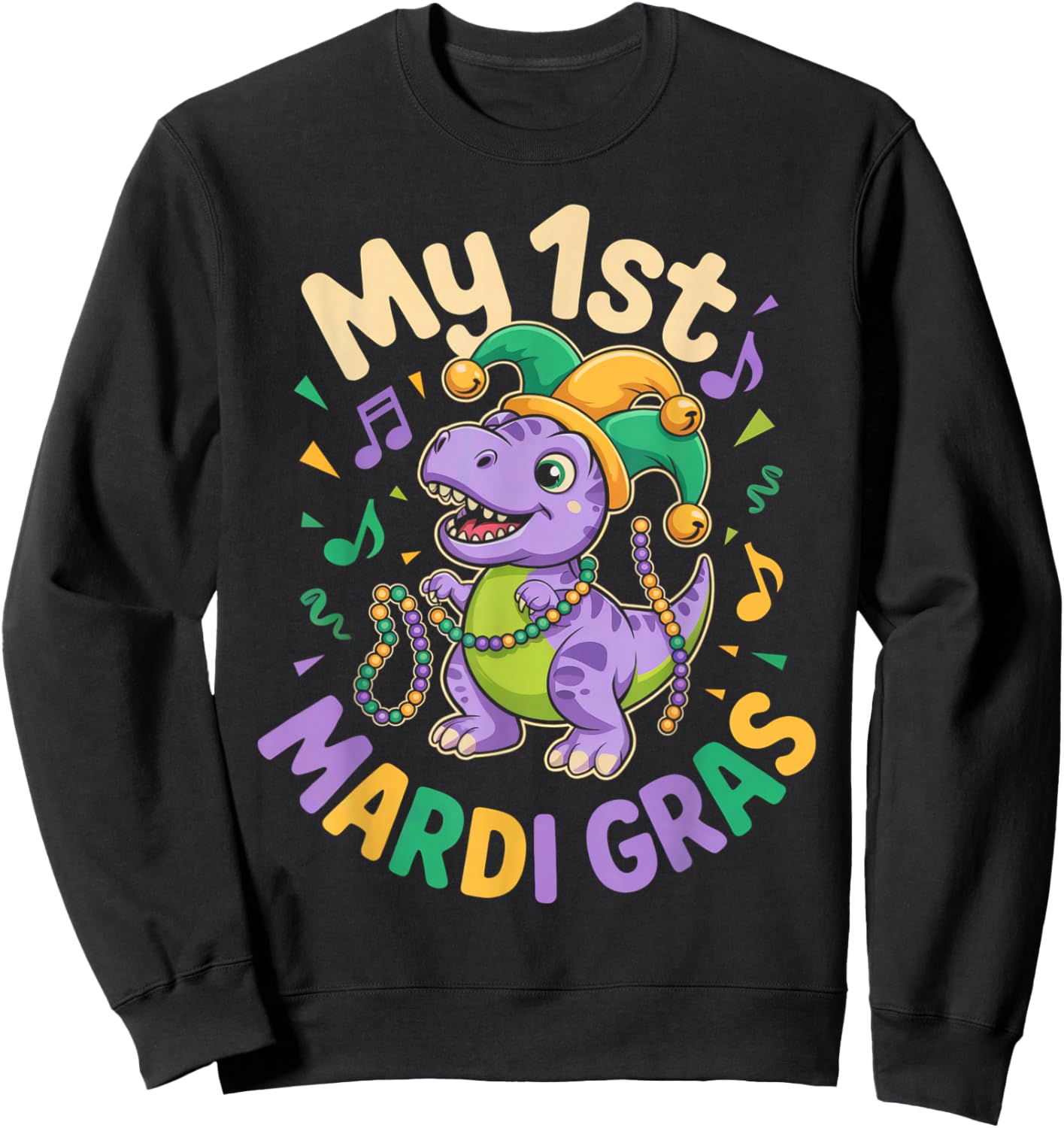 My First Mardi Gras Cute Dino Jester in Hat Sweatshirt - Sweatshirt | Black