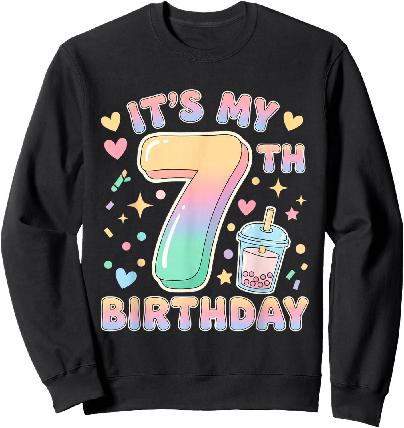It's My 7th Birthday Bubble Boba Tea Party 7 Year Old Girl Sweatshirt - Sweatshirt | Black