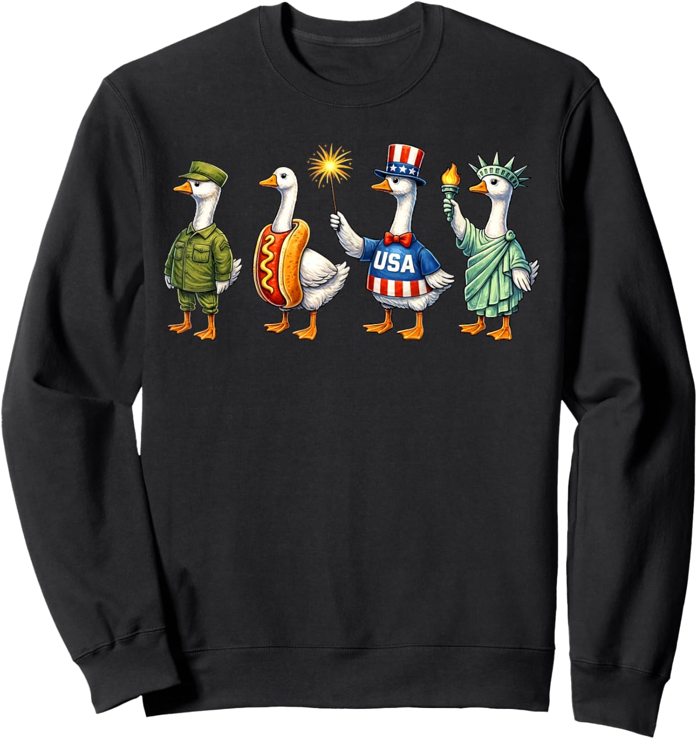 America Goose Squad Happy Fourth 4th of July American Flag Sweatshirt - Sweatshirt | Black