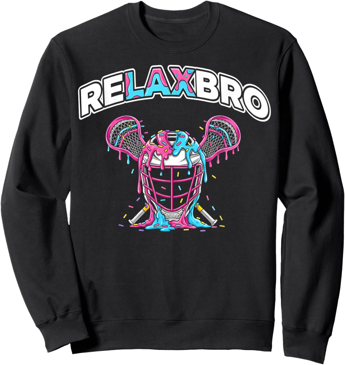 Lacrosse Ice Cream Drip Relax Bro Lax Boys Helmet Stick Sweatshirt - Sweatshirt | Black