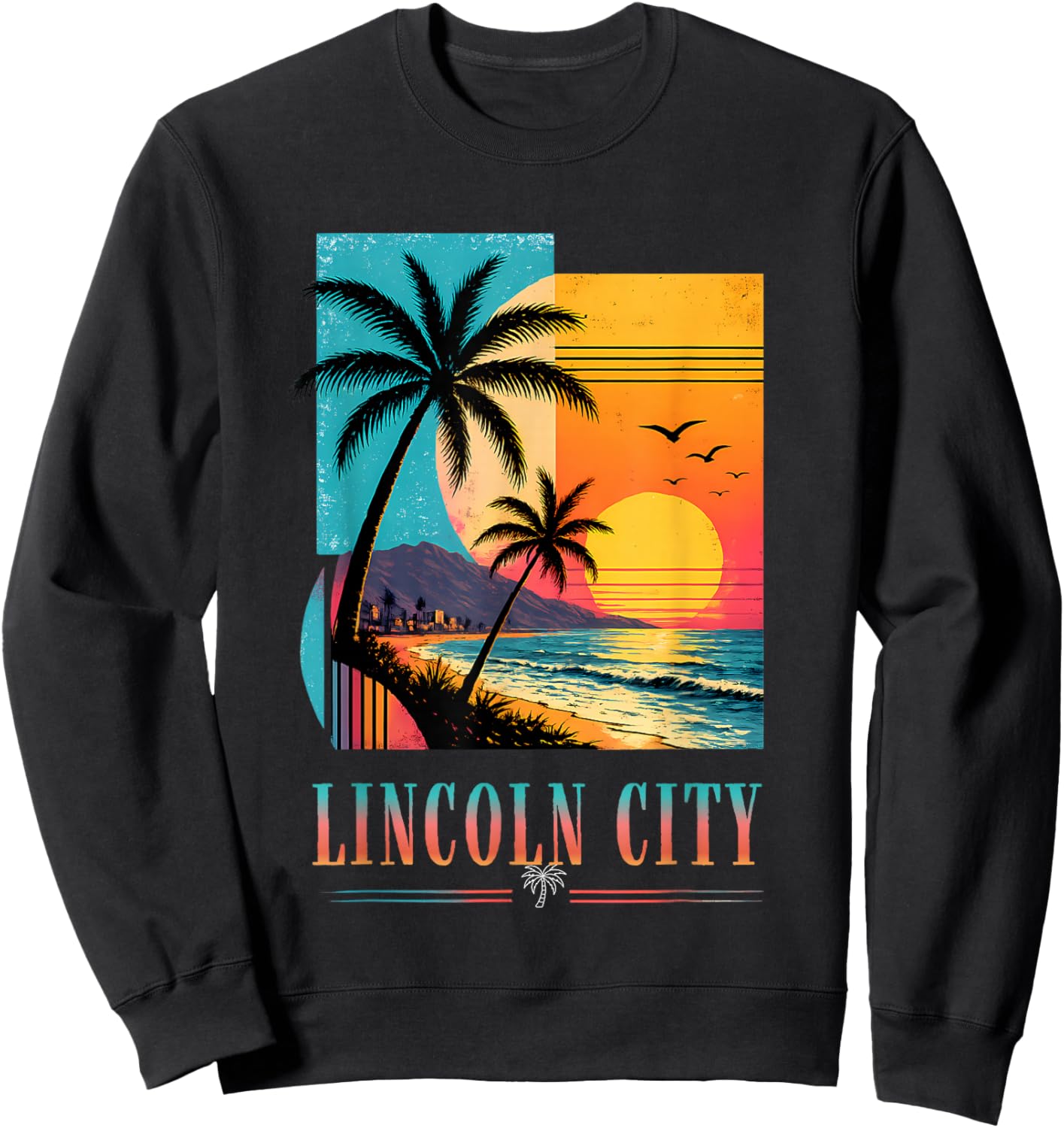 Lincoln City Beach Sunset 2026 Summer Vacation Retro Vibes Sweatshirt - Sweatshirt | Black