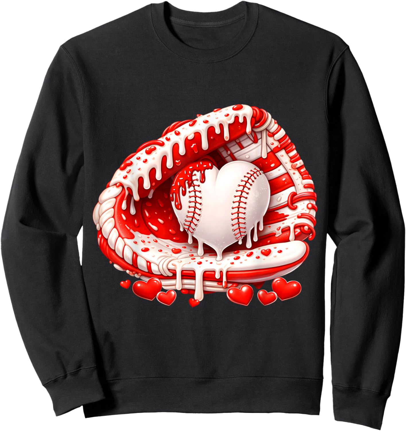 Kid Drip Ice Cream Baseball Heart Catcher Valentines Day Boy Sweatshirt - Sweatshirt | Black