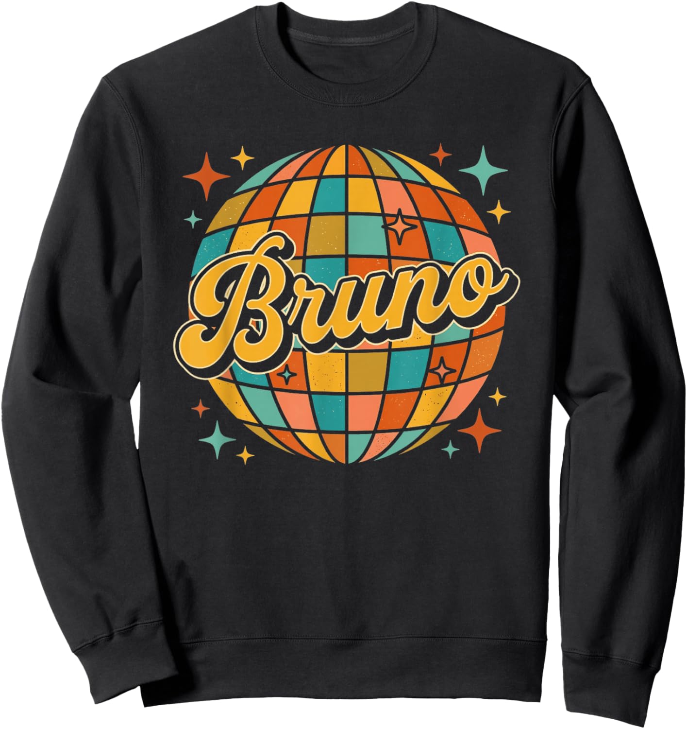 Bruno Retro Groovy Disco Ball Name Vintage 70s Style Sweatshirt - Sweatshirt | Black