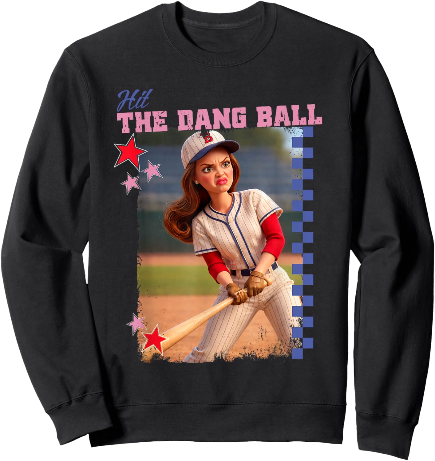 Hit The Dang Ball Funny Baseball Mom Softball Doll Face Meme Sweatshirt - Sweatshirt | Black