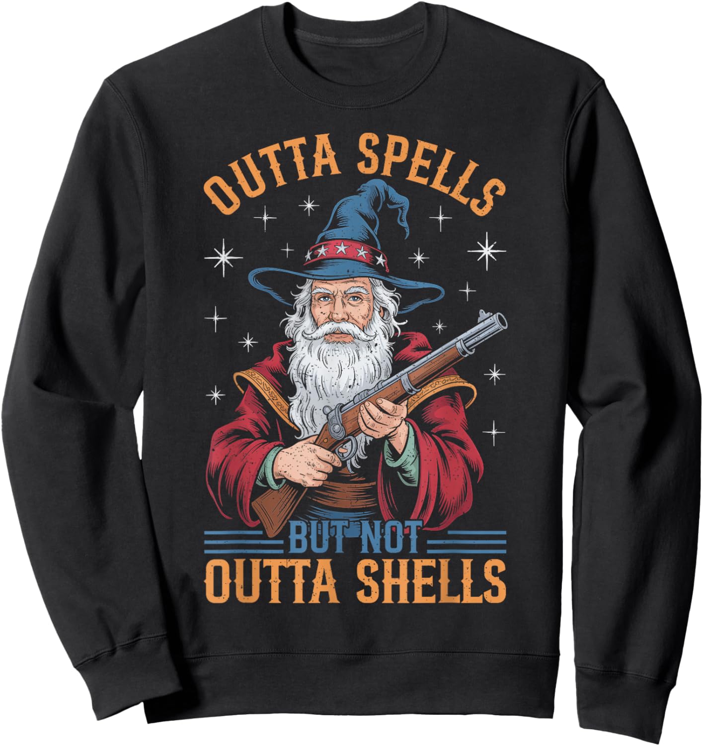 Funny Outta Spells But Not Outta Shells Wizard Fantasy Meme Sweatshirt - Sweatshirt | Black