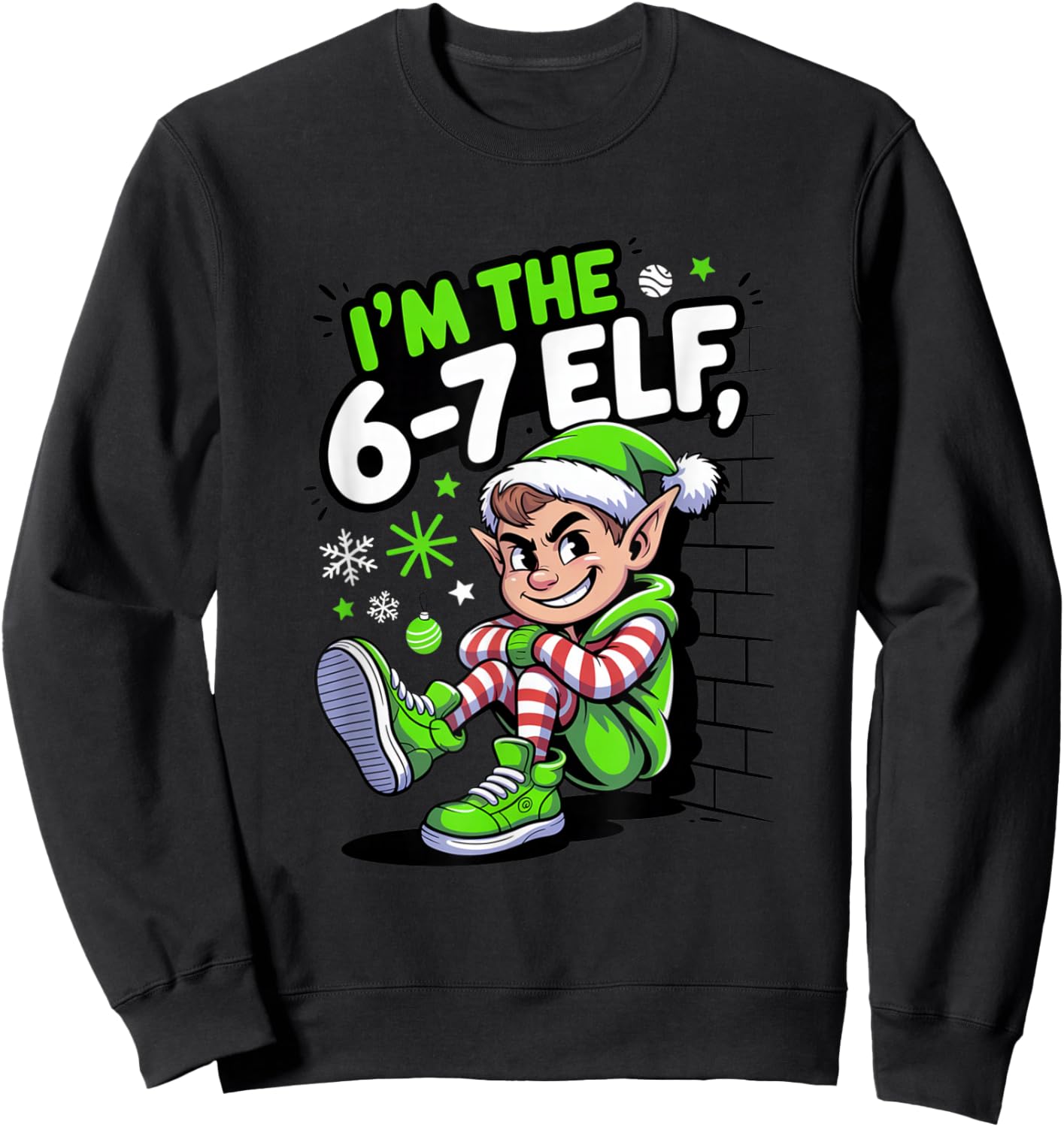 6-7 Christmas Ugly Sweater Six Seven Xmas 67 Meme Santa Elf Sweatshirt - Sweatshirt | Black