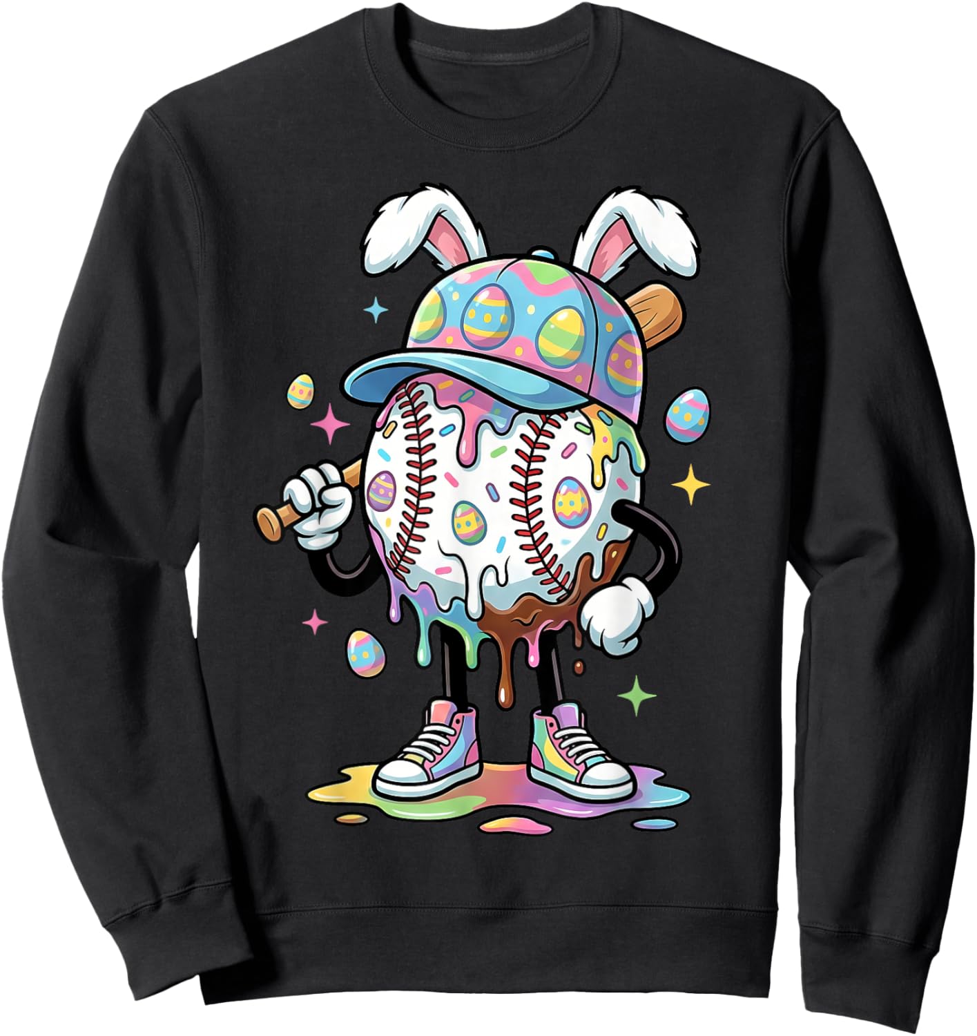 Baseball Drip Ice Cream Apparel Youth Boy Easter Day Sweatshirt - Sweatshirt | Black