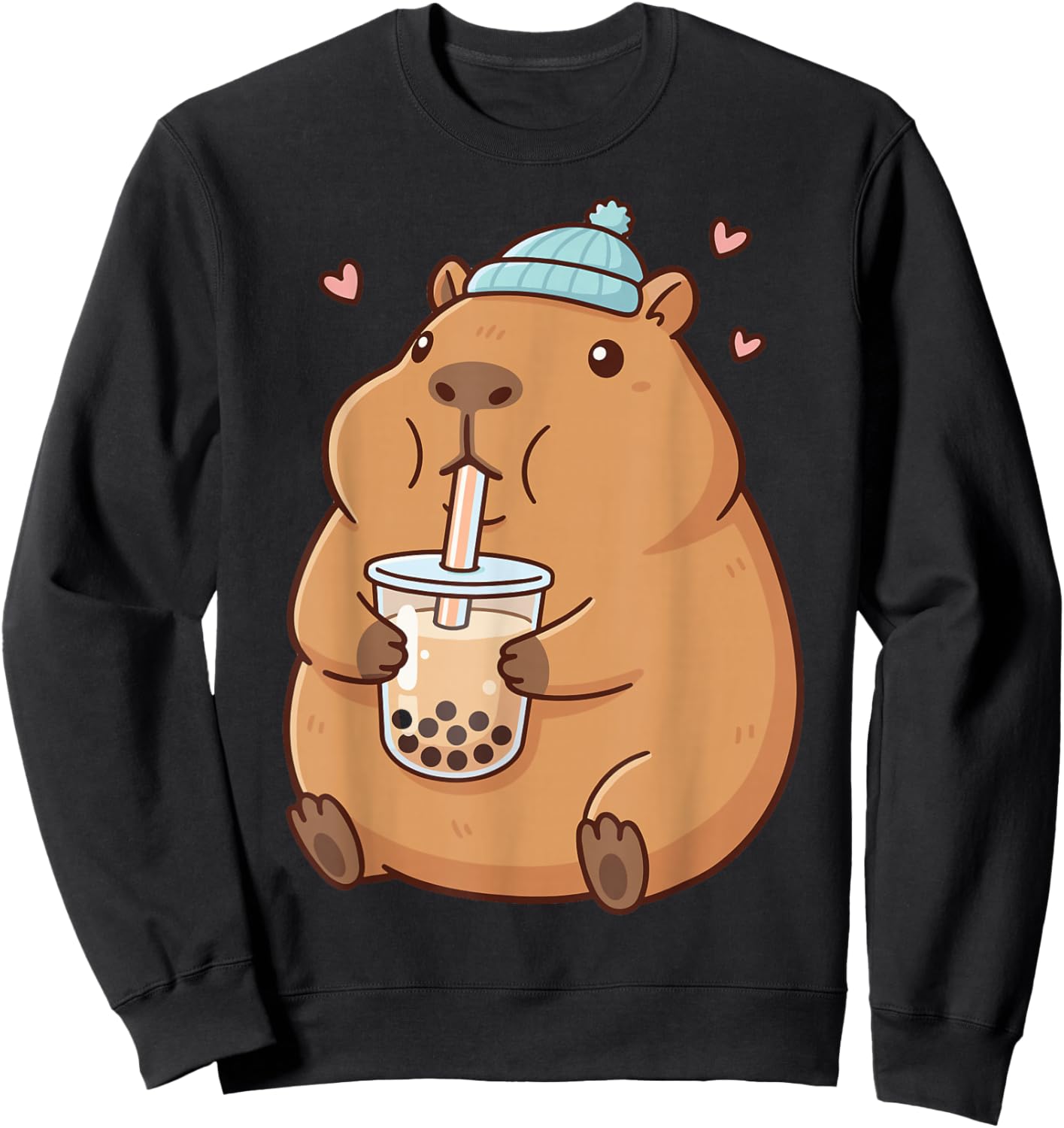 Cute Capybara Drinking Boba Bubble Tea Sweatshirt - Sweatshirt | Black