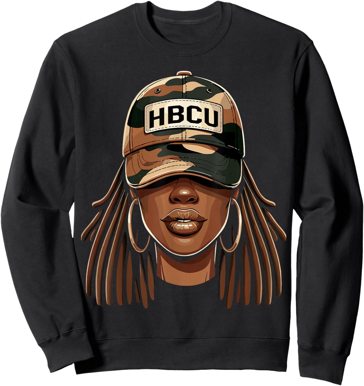HBCU Black Girl with Cap Camo Afro Woman Sweatshirt - Sweatshirt | Black