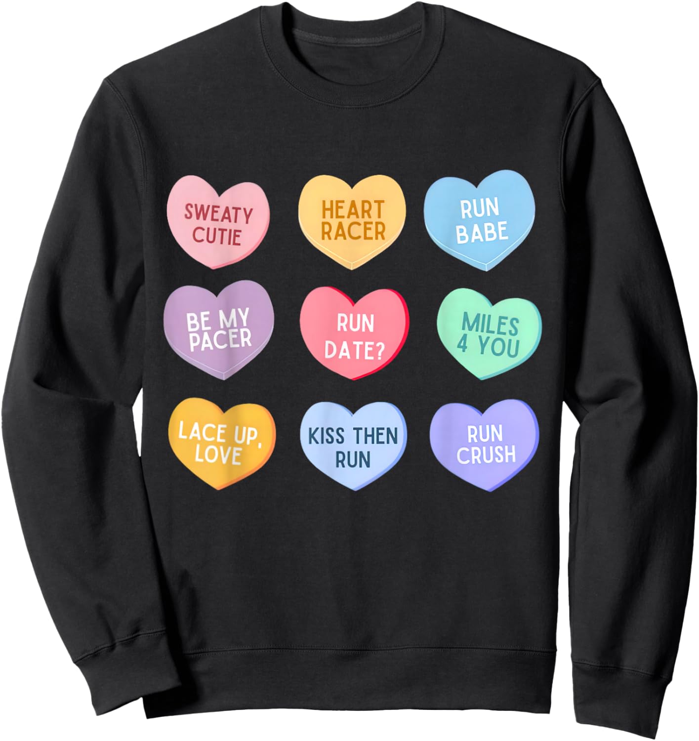 Heart Candy Running Runner Valentine Day Marathon Game Day Sweatshirt - Sweatshirt | Black