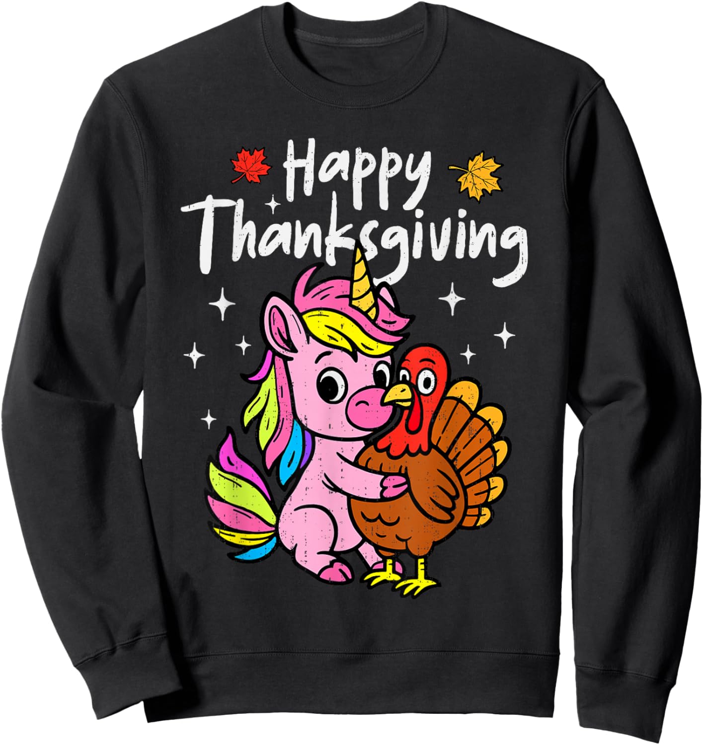 Happy Thanksgiving Unicorn Hug Turkey Cute Holiday Girl Kids Sweatshirt - Sweatshirt | Black