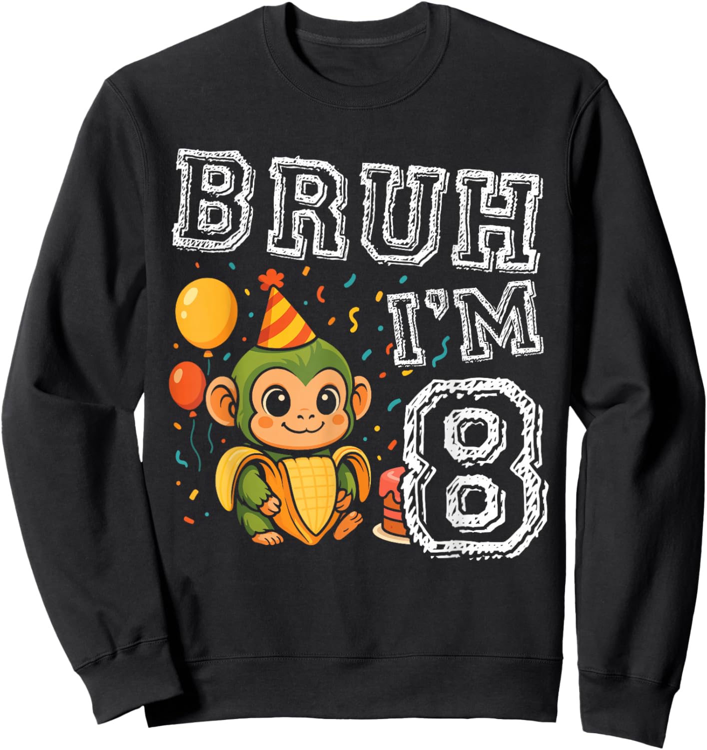 Italian Brainrot Bruh I'm 8 Age 8th Kids Boys Girls Sweatshirt - Sweatshirt | Black