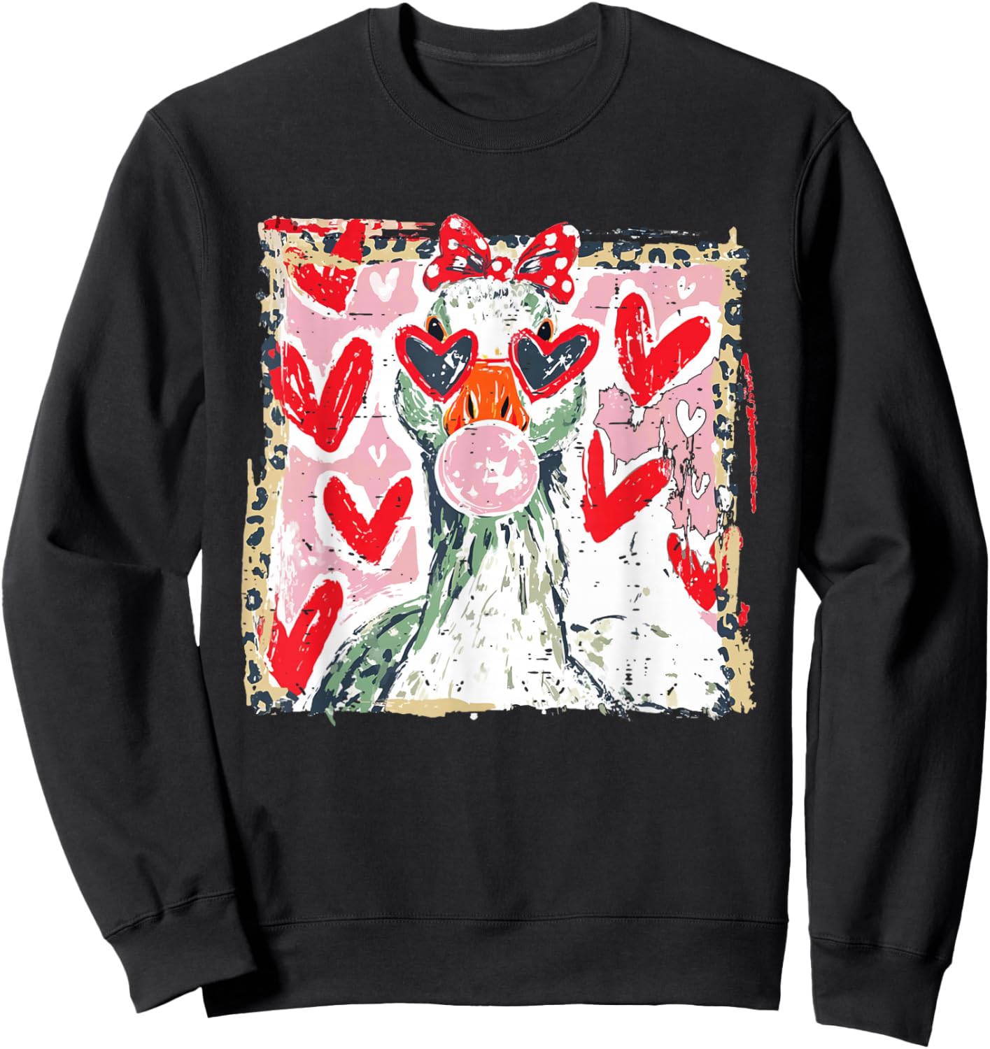Vintage Cute Silly Goose Animal Valentine Duck XOXO Hearts Sweatshirt - Sweatshirt | Black