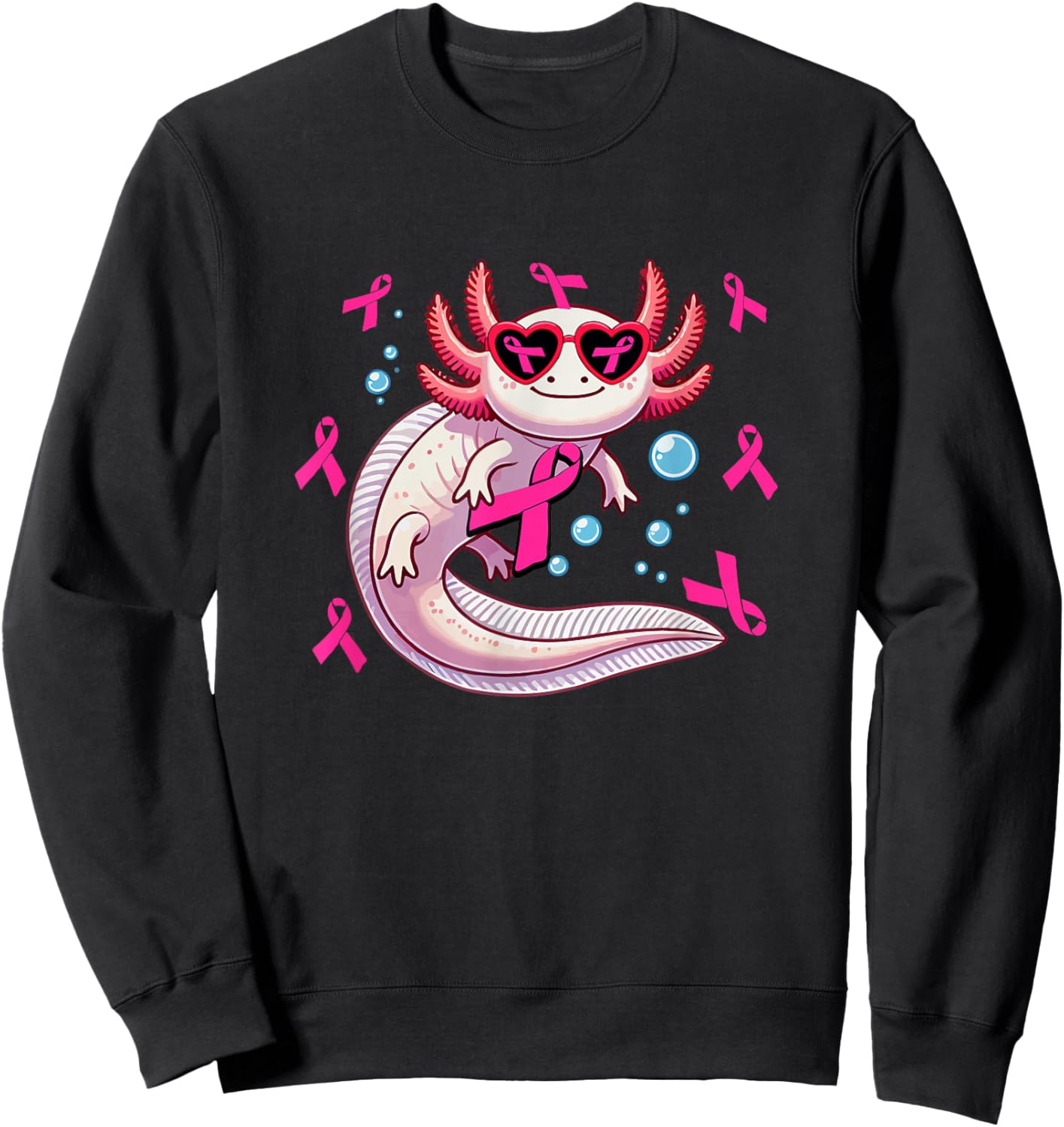Axolotl Breast Cancer Awareness Pink Ribbons Women Lover Sweatshirt - Sweatshirt | Black