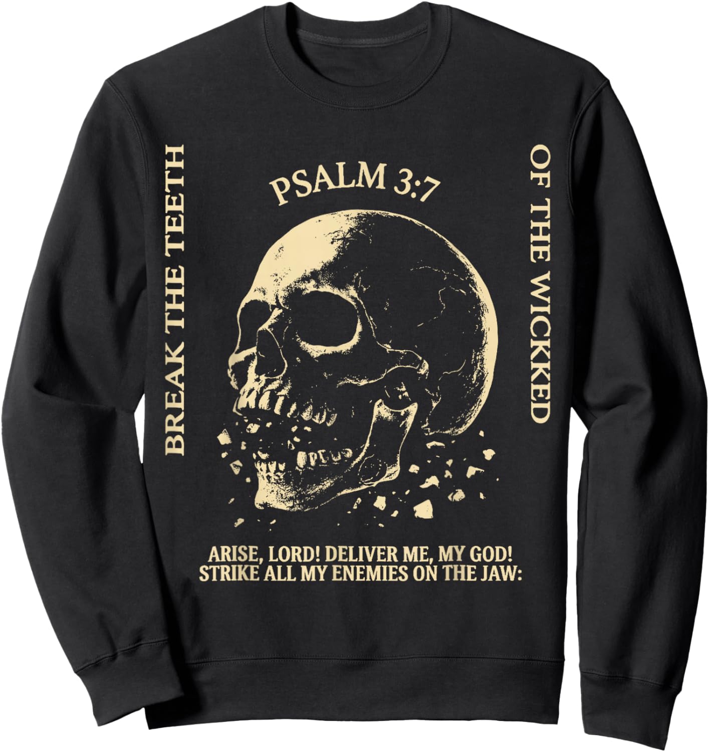 Psalm 3:7 Vintage Skull Christian Religious Bible Verse Sweatshirt - Sweatshirt | Black