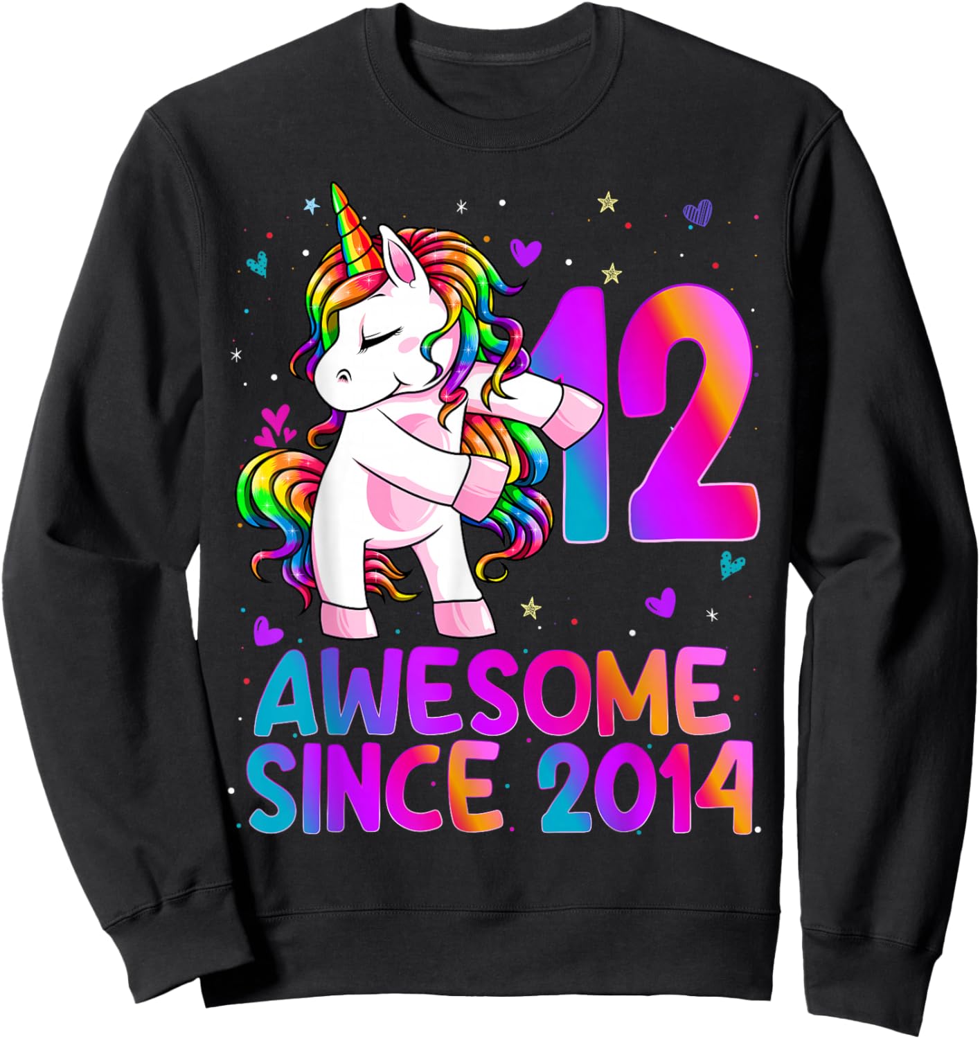 12 Year Old Girl Awesome Since 2014 12th Birthday Girl Sweatshirt - Sweatshirt | Black