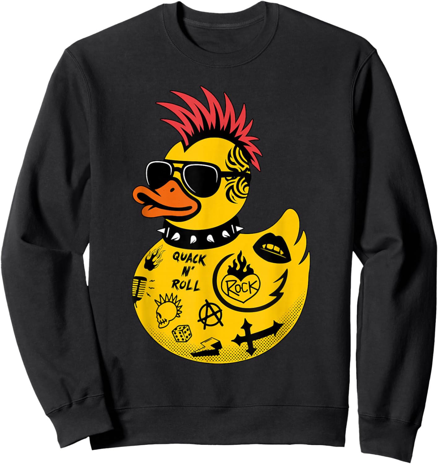 Rock Yellow Rubber Duck Men Women Kids Funny Duck Sweatshirt - Sweatshirt | Black