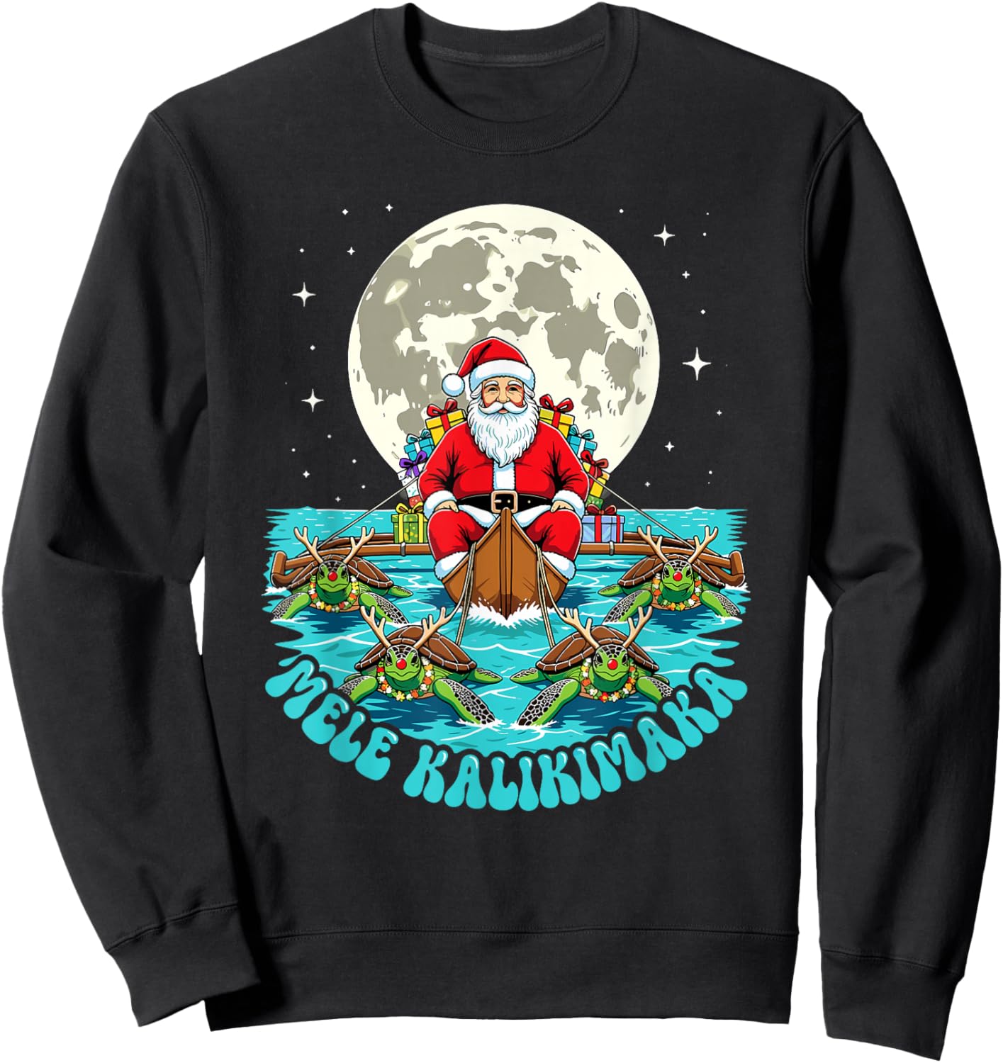 Mele Kalikimaka Hawaiian Christmas Santa Sea Turtle Sleigh Sweatshirt - Sweatshirt | Black