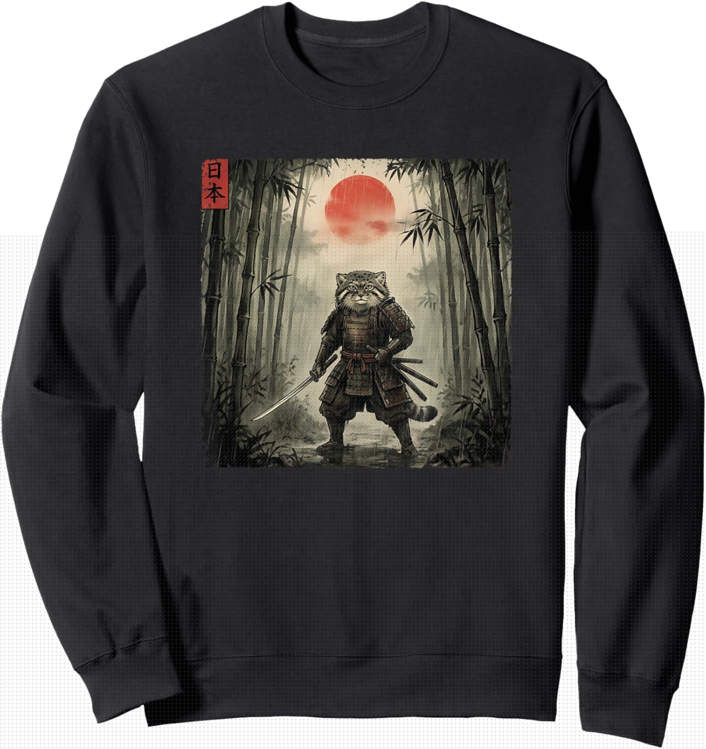 Ukiyo-e Japanese Vintage Warrior Samurai Manul Pallas´s Cat Sweatshirt - Sweatshirt | Black