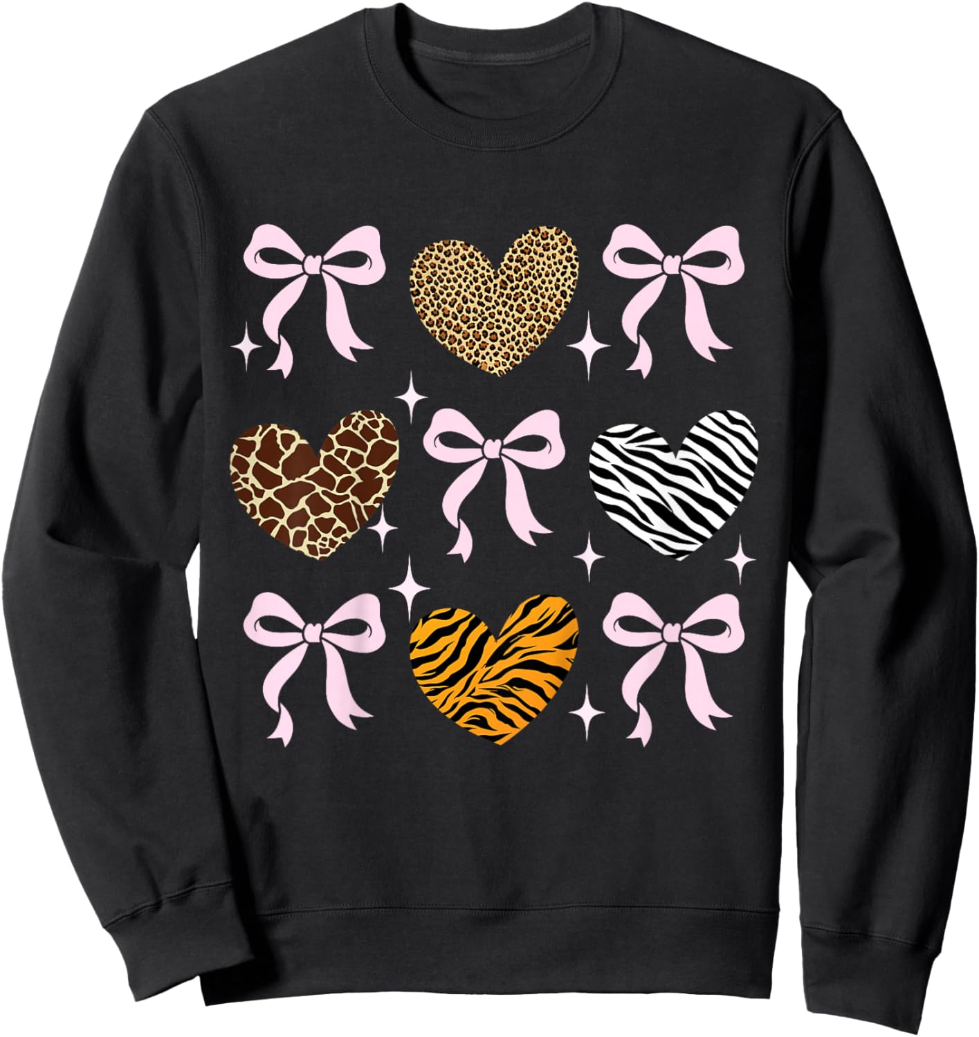 Girls Animal Print Bow Clothes Kids Cheetah Leopard Heart Sweatshirt - Sweatshirt | Black