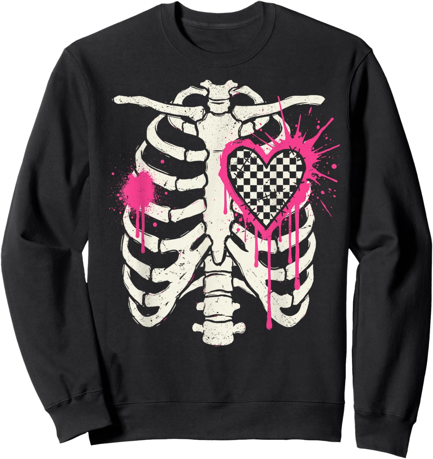 Scenecore Ribs & Heart | Still Emo Y2K 2000s Alt Mall Goth Sweatshirt - Sweatshirt | Black