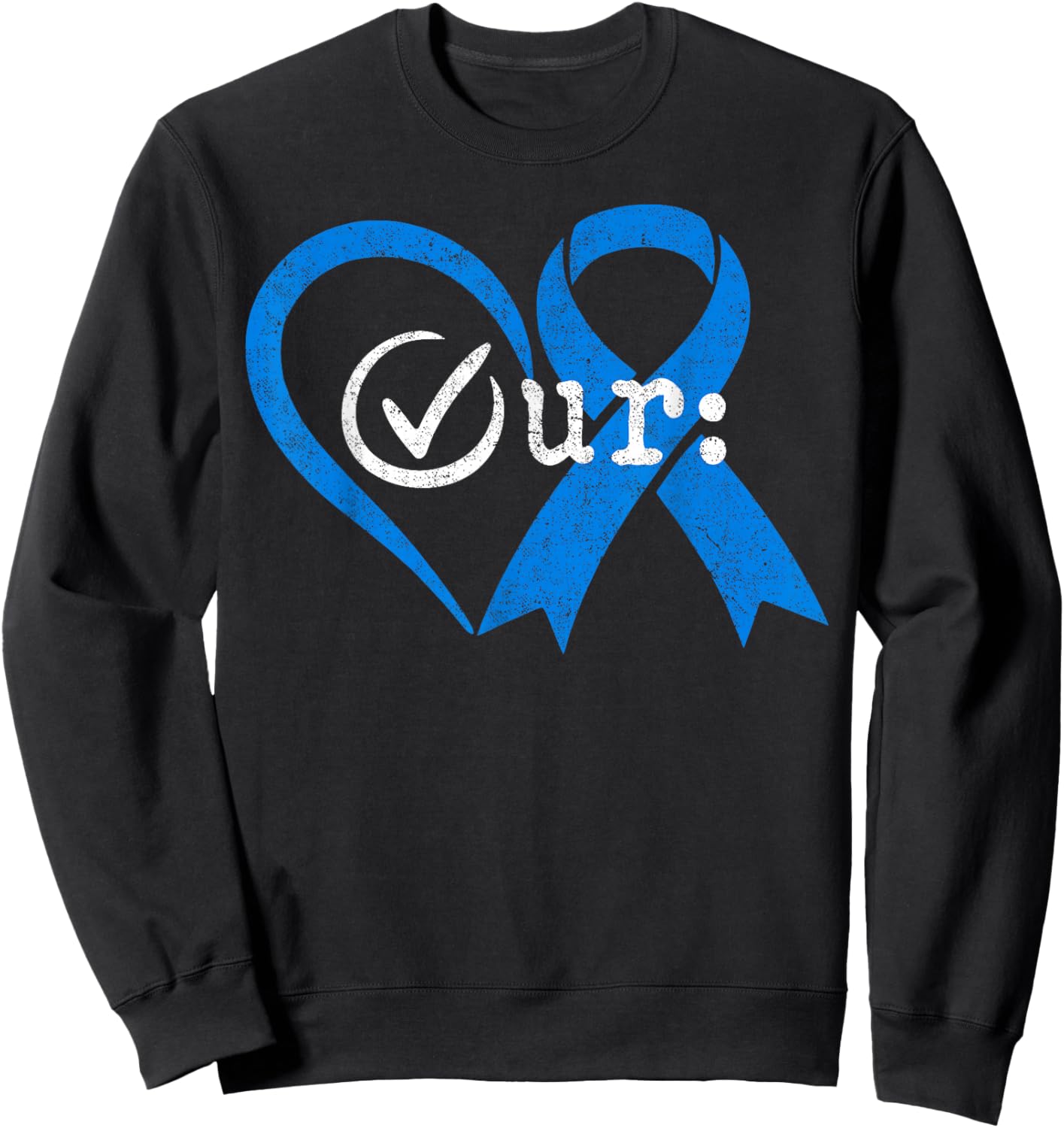 Check Your Colon Blue Ribbon Heart Colon Cancer Awareness Sweatshirt - Sweatshirt | Black