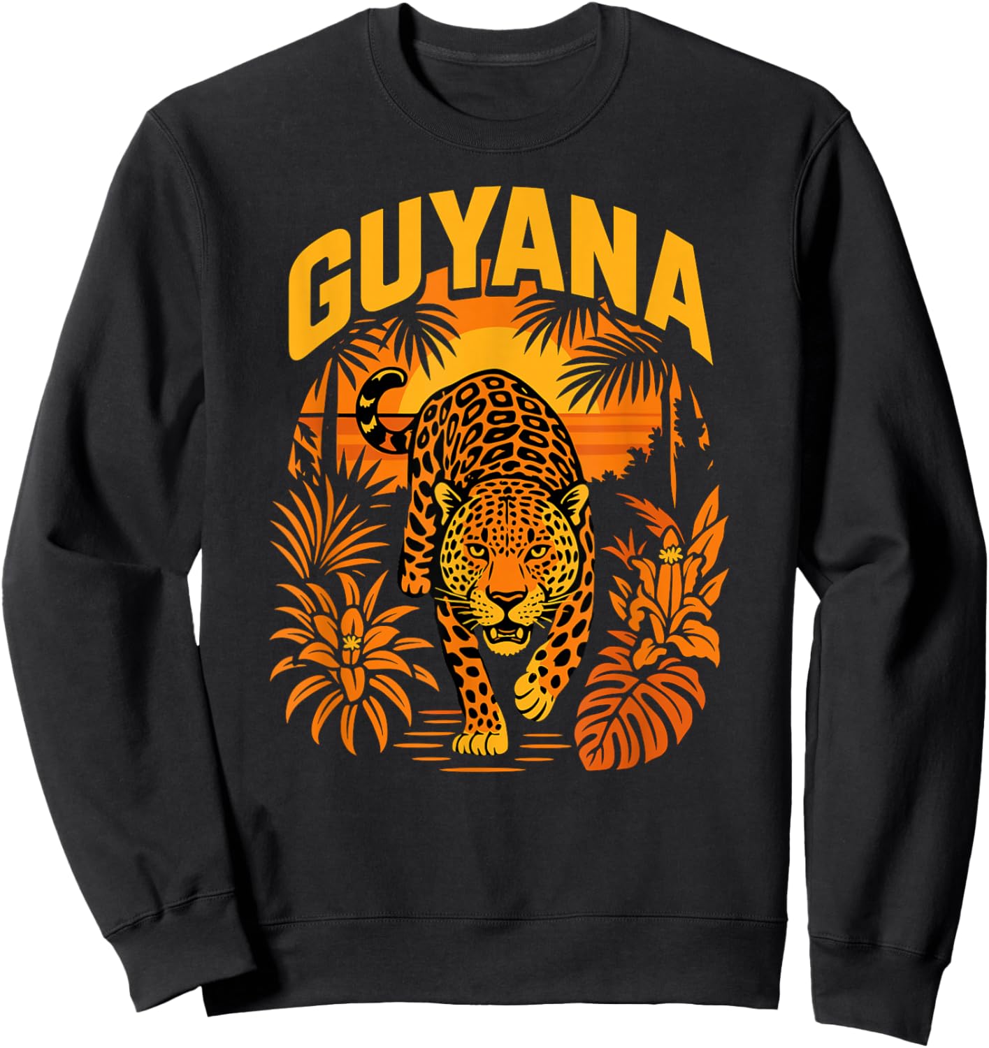Guyana Jaguar, Sunset Jungle Cat, Tropical Wildlife Animal Sweatshirt - Sweatshirt | Black