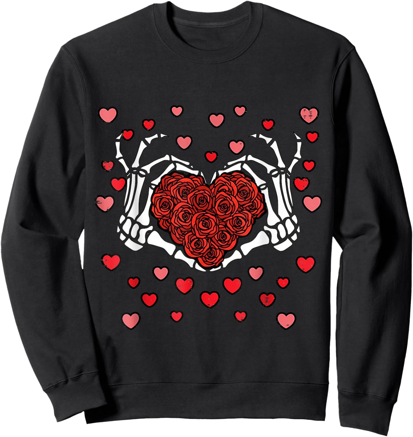 Valentine Skeleton Hand Heart Funny Valentine Love Men Women Sweatshirt - Sweatshirt | Black