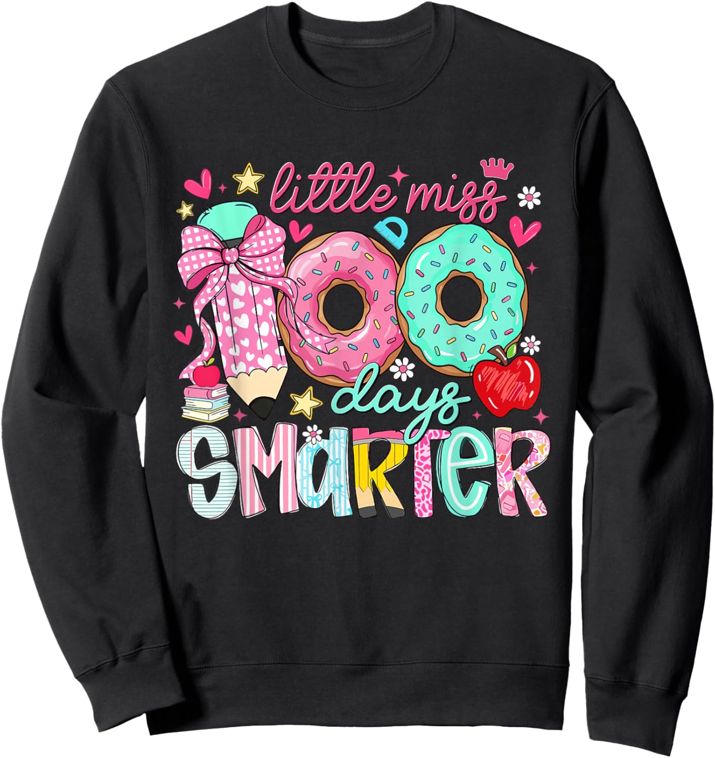 Little Miss 100 Days Smarter Girls Kids 100th Day of School Sweatshirt - Sweatshirt | Black
