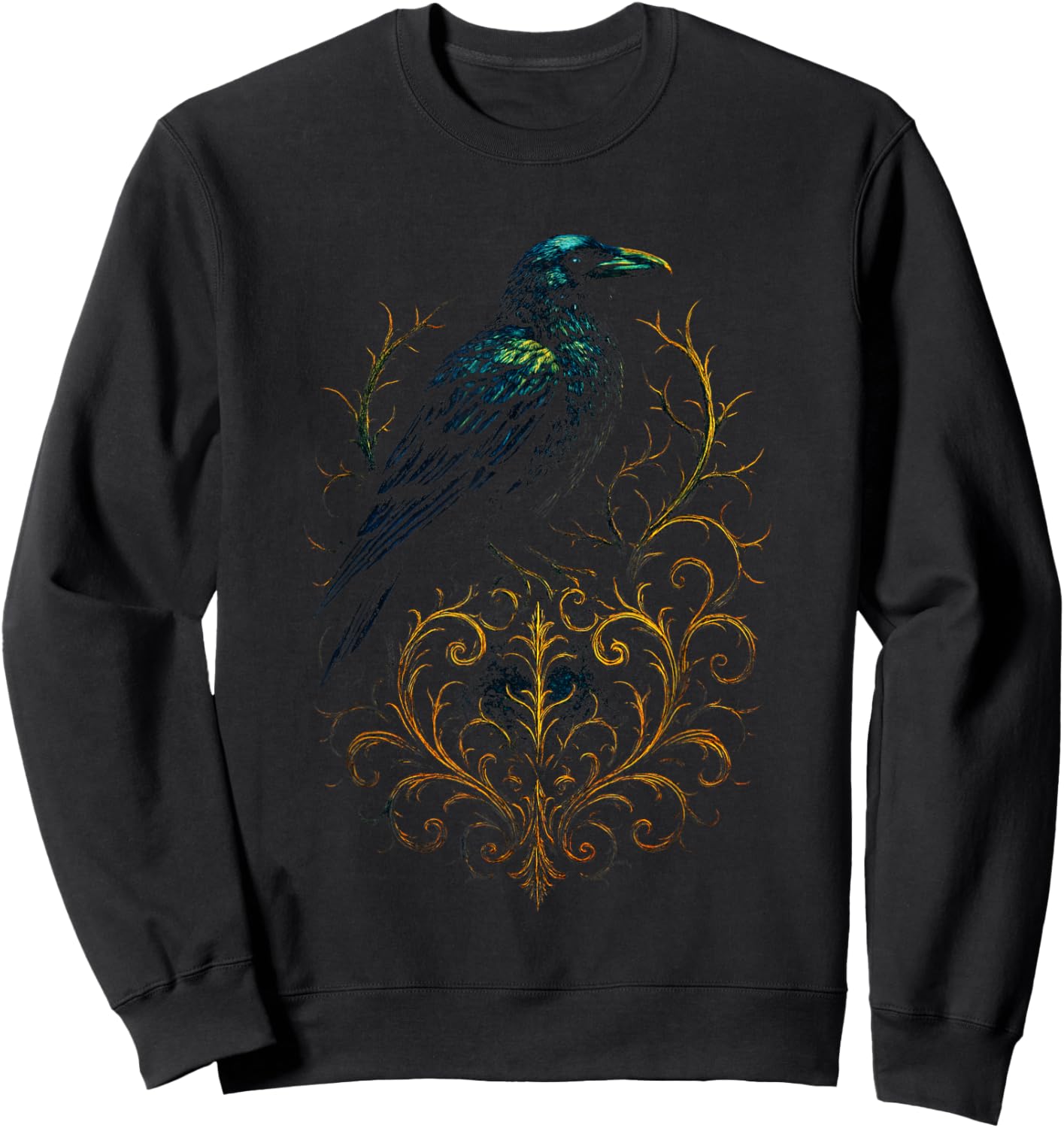 Mystical Raven - Introvert Gothic Fantasy Art Sweatshirt - Sweatshirt | Black