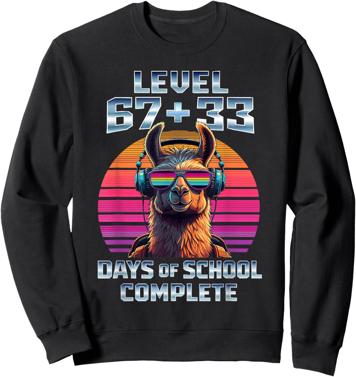 Level 67 33 Days of School 100th Day Funny Llama Boys Kids Sweatshirt - Sweatshirt | Black
