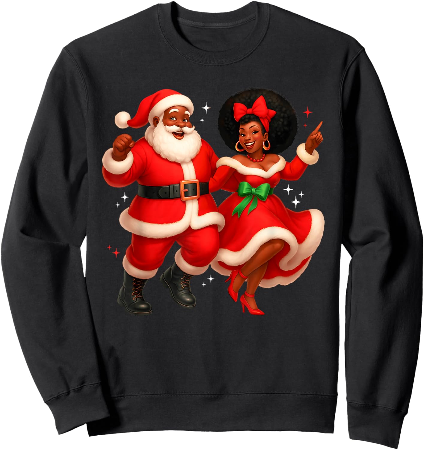 Dancing African Santa Mr Mrs Claus African American Xmas Sweatshirt - Sweatshirt | Black